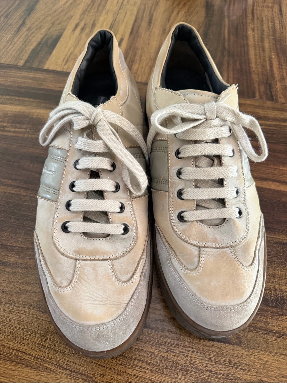 Vintage Salvatore Ferragamo Men's Leather Sneakers in Beige